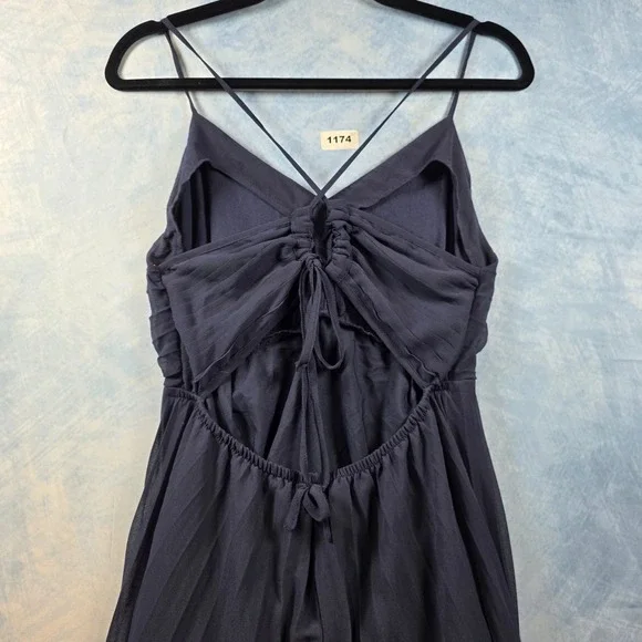 ASOS DESIGN Navy Blue Pleated Maxi Dress Open Back Tie Detail US 10 Wedding Gues - Picture 7 of 7